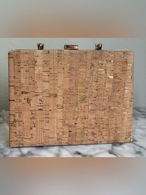 Cork Box Handbag Gold Metallic Fleck Structured Top Handle Purse